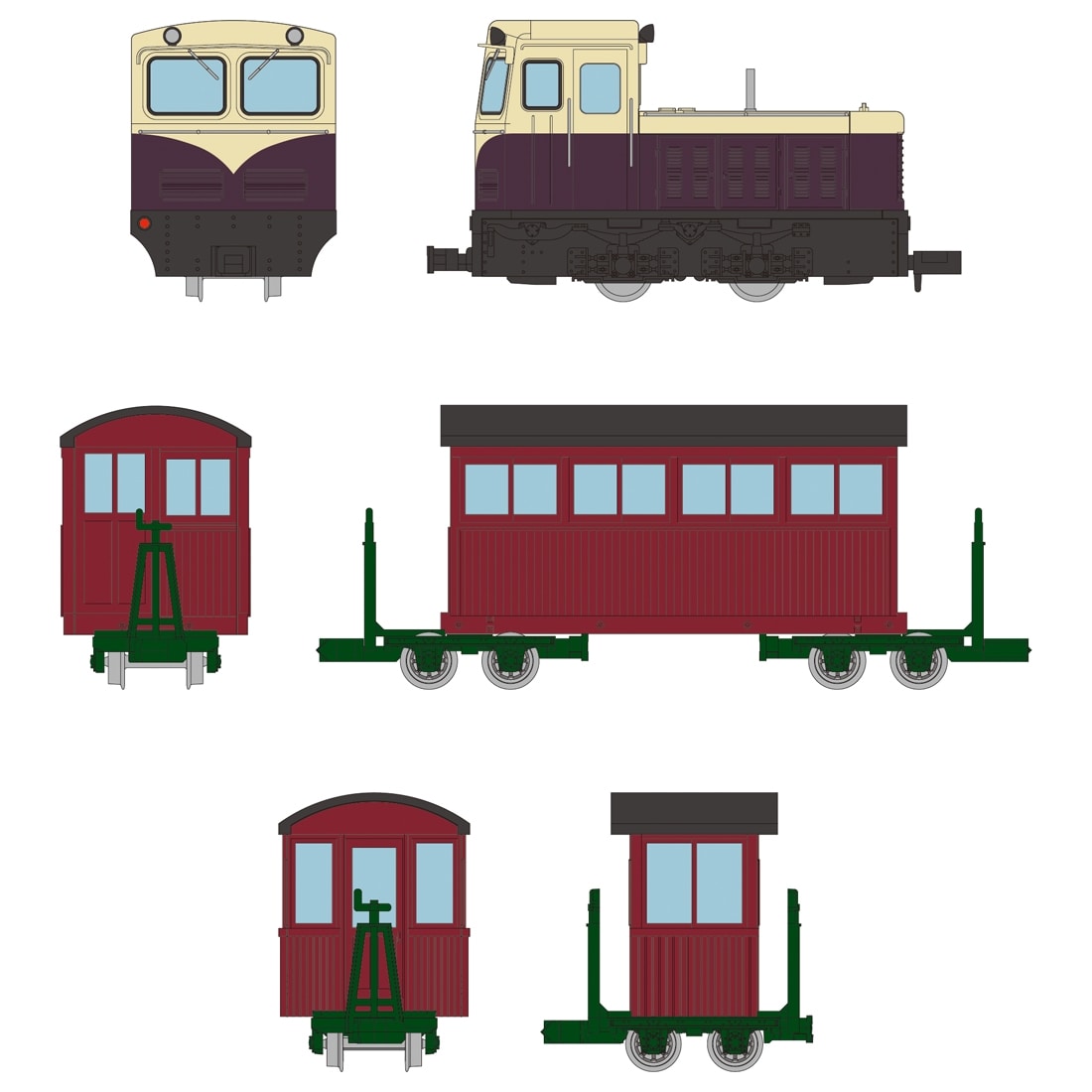 鉄コレナロー８０　木曽森林鉄道タイプ　ディーゼル機関車＋客車＋制動車　３両セット